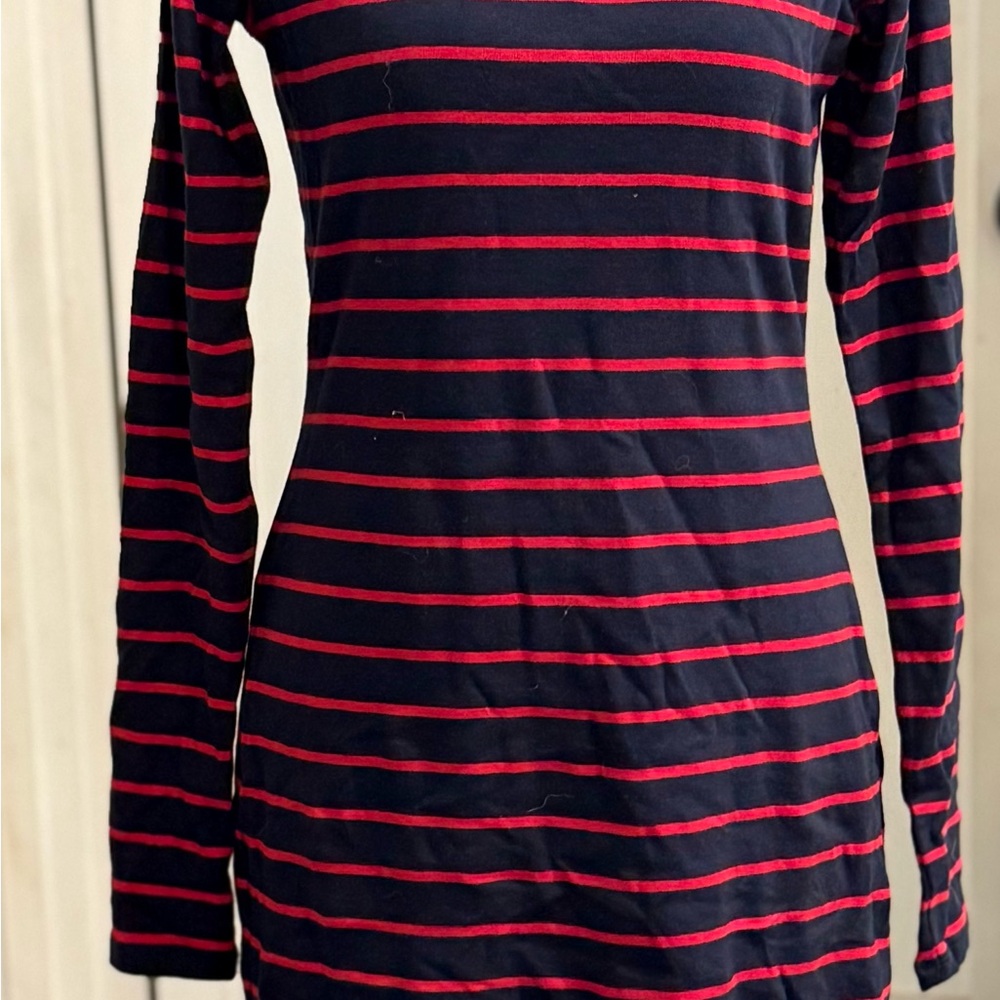 Lauren Ralph Lauren Navy and Red Long Sleeve Cotton Knit Dress